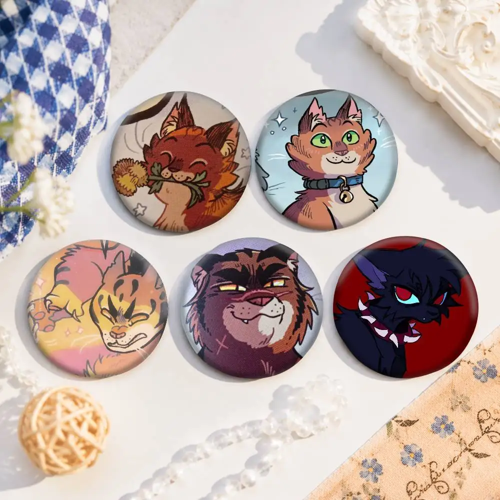 A-W-Warrior C-Cats 75x75 25x25 Mm Cartoon Round Brooches On Backpack Shirt Accessories Jewelry Badge Gift For Friends