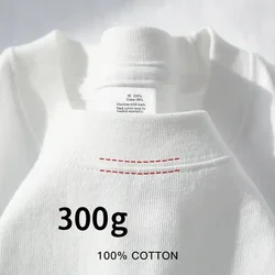 Beżowa 300g ciężka bawełna z krótkim rękawem T-shirt plus size Letnia koszula z dołem Męska i damska podstawowa koszulka