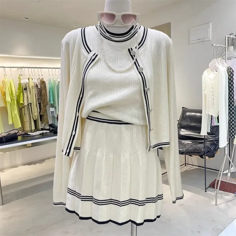 

Three-piece Set for Women Gentle Style Fashionable Knitted Suit Skirt Small Fragrant Style Vest and Sweater Age-reducing Style