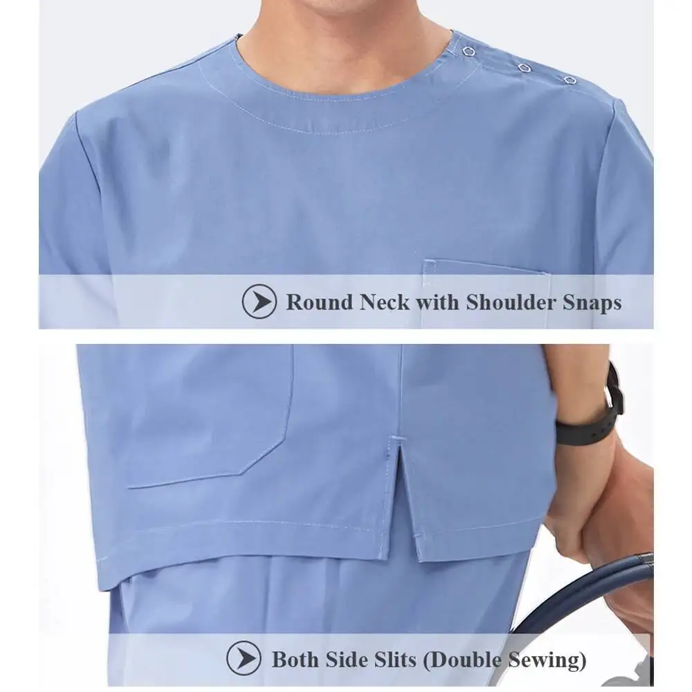 Women Men Scrubs Medical Uniforms Shoulder Snap Hospital Staff Workwear Pet Clinic Nursing Suits Dental Surgical Vet Outfit