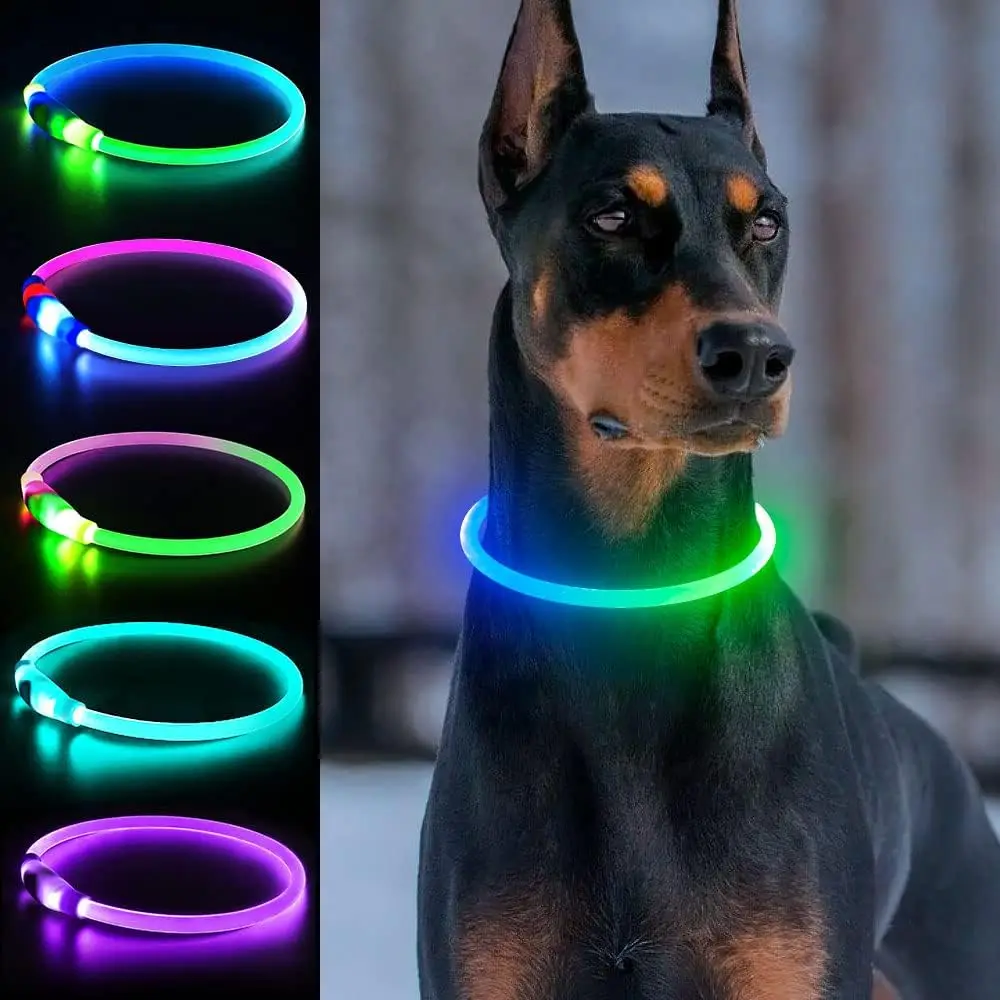 1 طوق كلب Dlitk LED قابل لإعادة الشحن عبر USB، طوق مضيء للكلاب بحجم القطع من مادة TPU، ضوء طوق كلب، يرجى عدم استخدام الشحن السريع