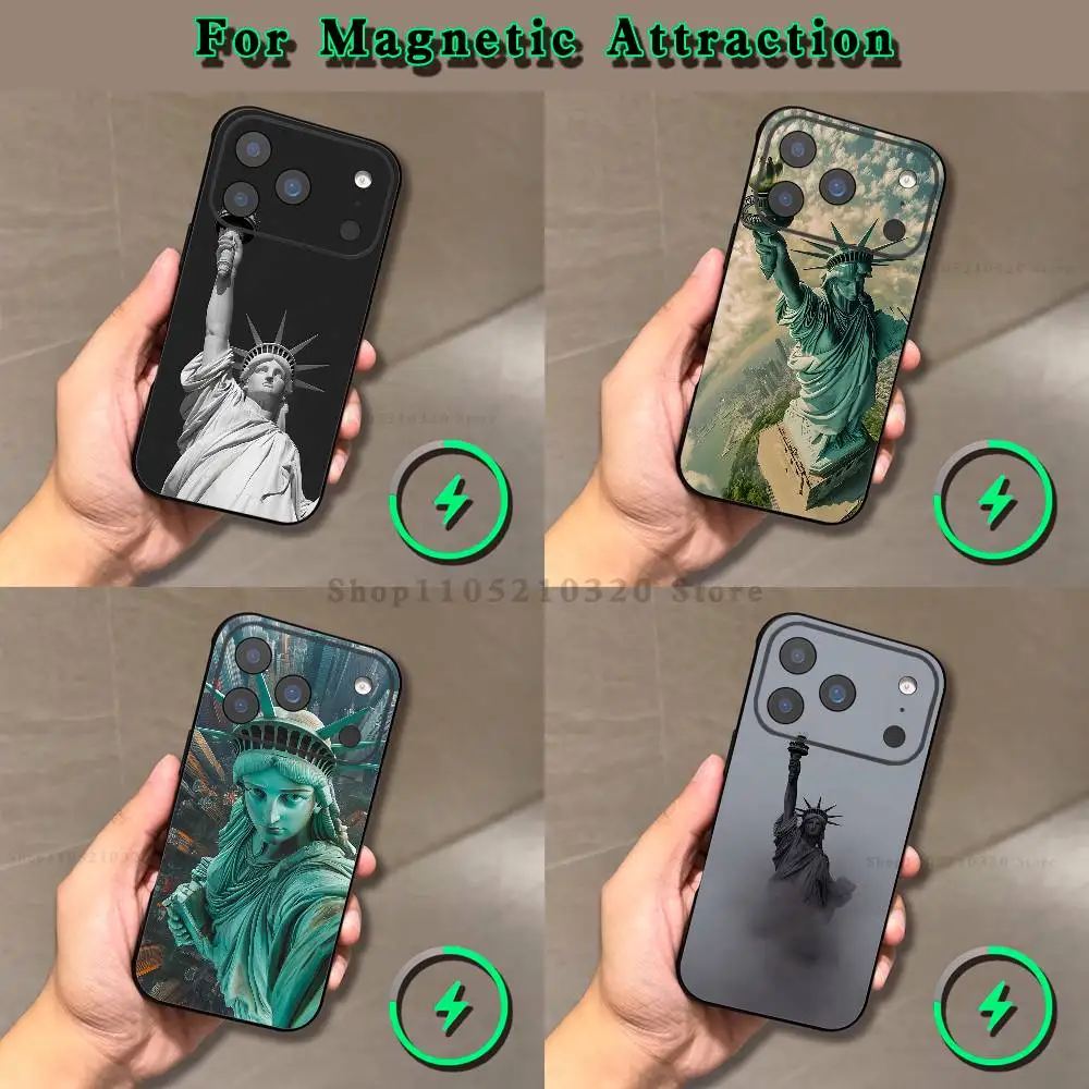 

Statue of Liberty USA Phone Case For iPhone 16,15,14,17,13,12,11,Pro,Max,Plus,E,Air,Mini Magnetic Frosted Black