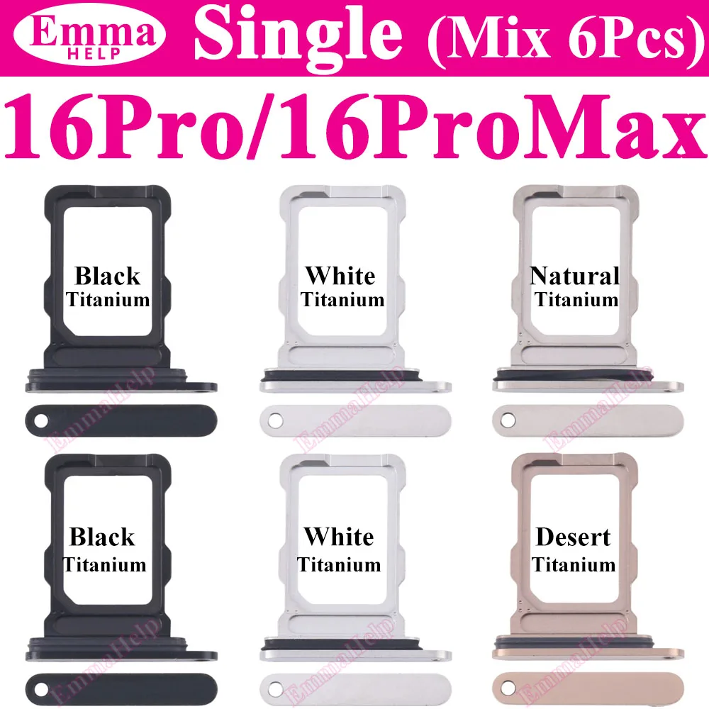 6Pcs SIM Card Tray For iPhone 16 15 13 Pro Max 12 11 14 Plus Single Card Slot drawer Holder Chip Tray Sim Card Reader Socket Mix image 3