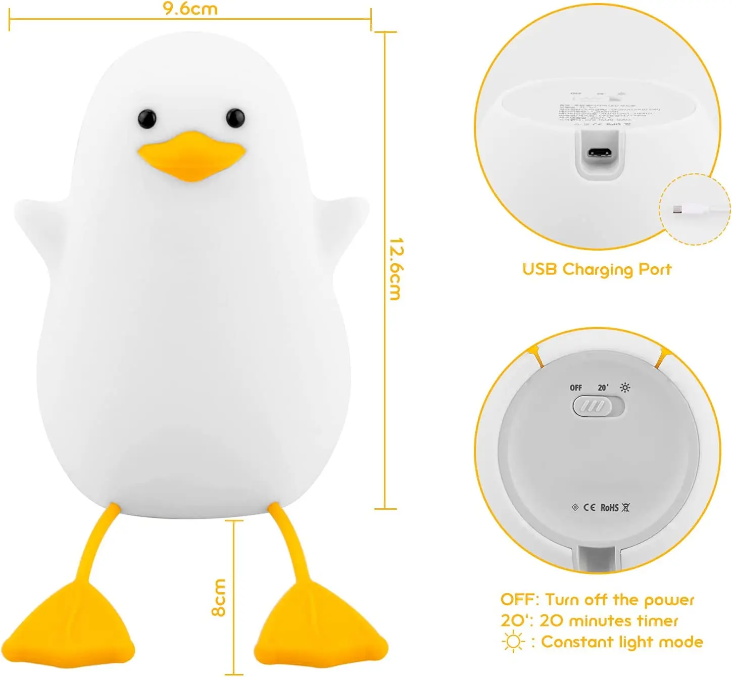 Cute Duck Led Night Light USB Rechargeable Nightlights Silicone Lamp Touch Switch Children Kid Bedroom Decoration Birthday Gift