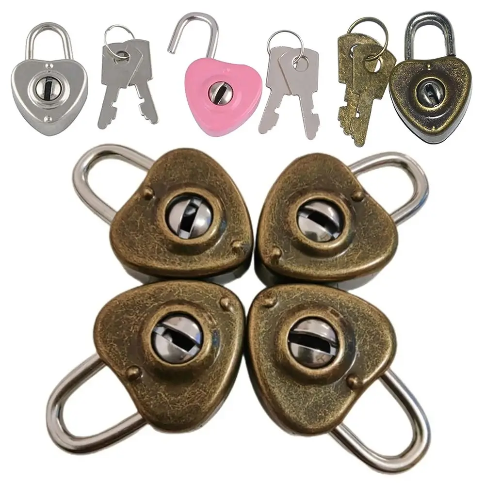 1Set New Luggage Lock Archaize Padlocks Heart Shaped Old Antique Vintage Style Security Key Lock Mini With Key Journal Book Lock