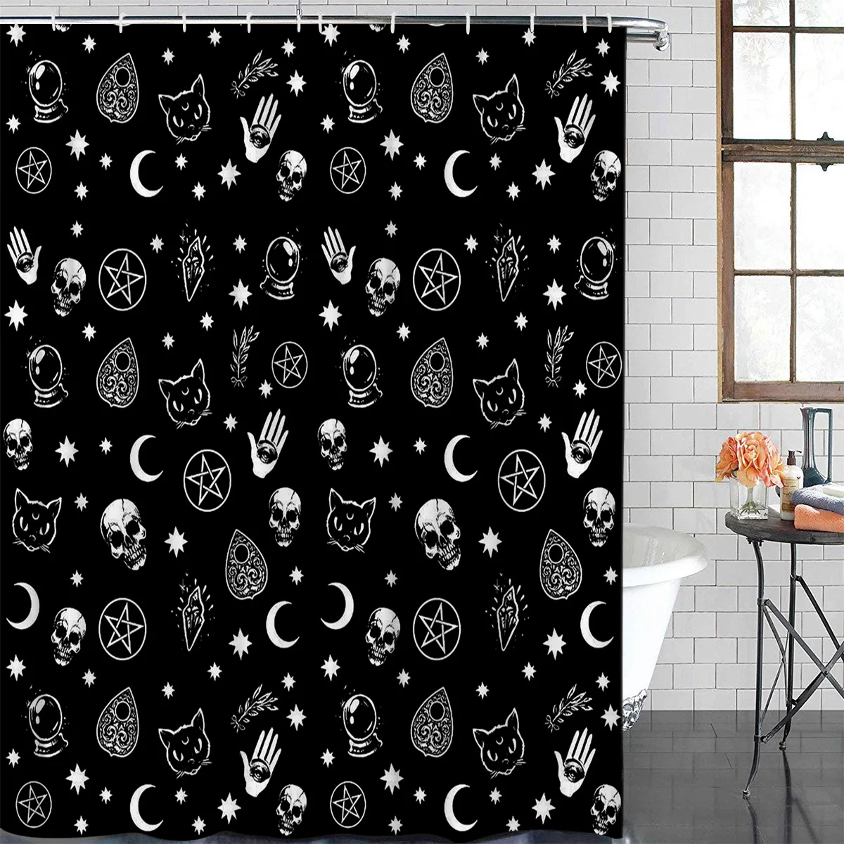 Black Witch Skull Moon Divination Waterproof Bathroom Decoration Shower Curtain Printed Bathtub Curtains Bathroom Accessories