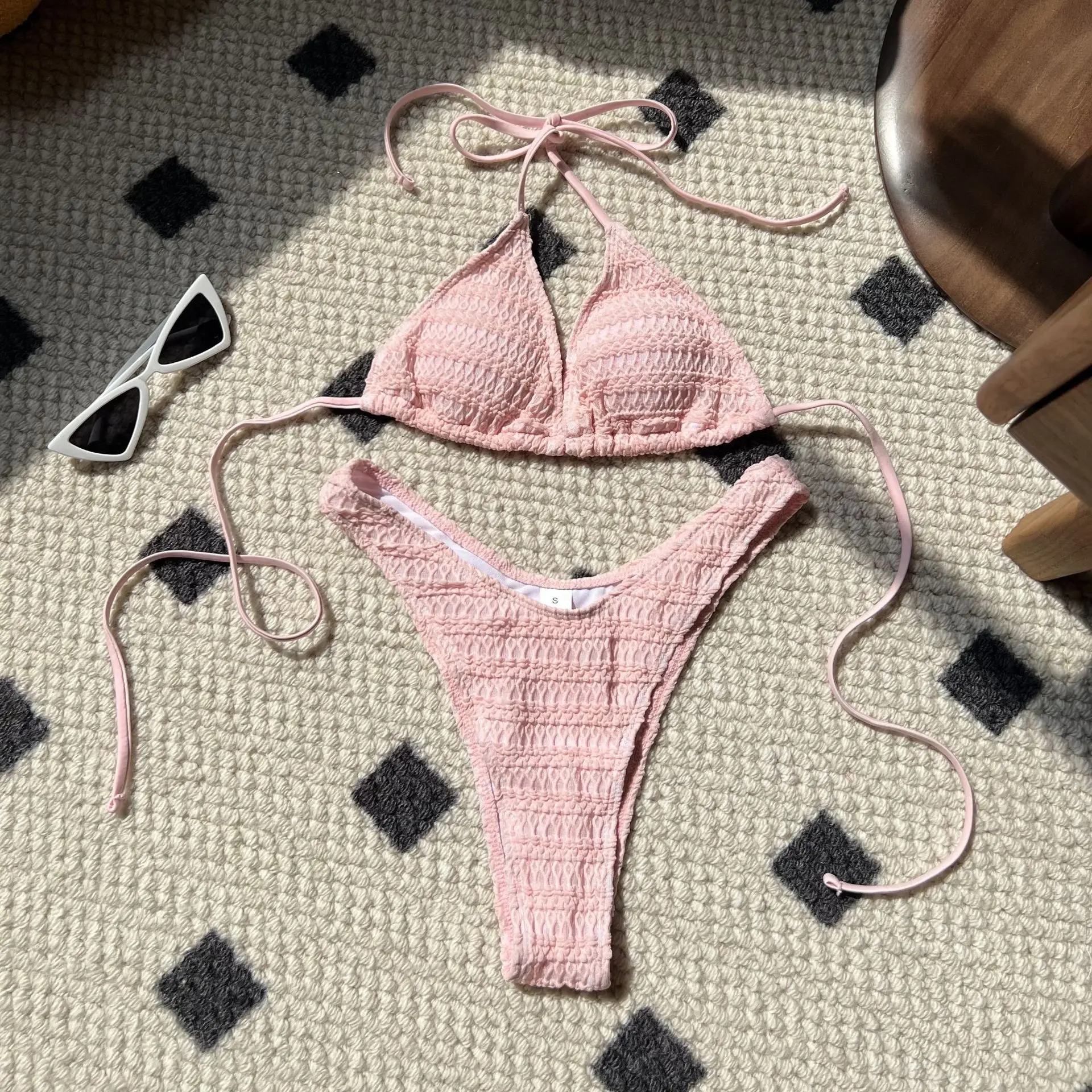 

2026 New Bandage Stripe Brazilian Bikini Swimwear Women's Braided Rope Swimsuit Lace-up Female Sexy Mujer Beachwear Summer