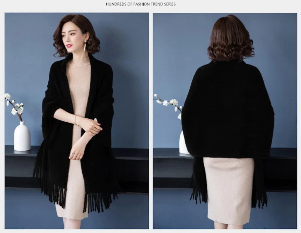 Autumn  Winter Sweater Coat Knitted Loose Bat Shirt Mink Fleece Sweater Women Versatile Cape Cape Scarf SA138