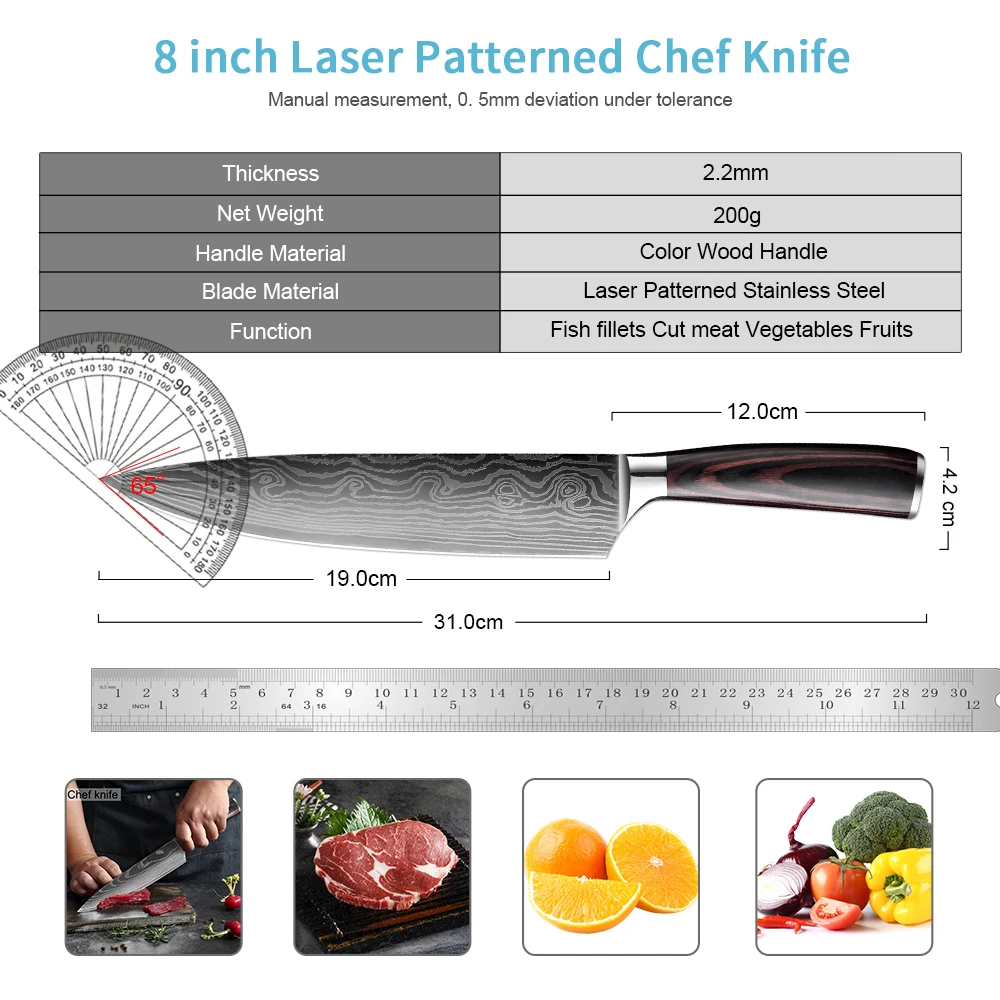 XITUO Kitchen Chef Knives 8 inch Classic pattern Japanese Stainless Steel Sanding Laser Pattern Vegetable Santoku Knife