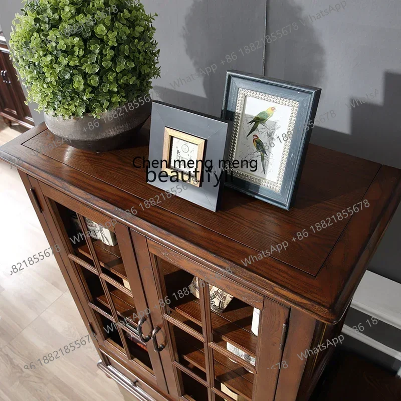 미국 컨트리 스타일 원목 다이닝 사이드 로커 캐비닛, 거실용 와인 쿨러가 있는 이중문 다이닝룸 가구