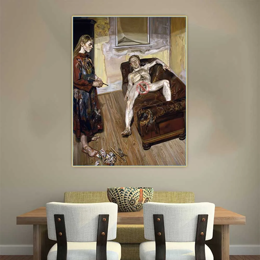 Lucian Freud-pintura al óleo de "hombre desnudo posado", arte en lienzo, estética, obra de arte, Impresión de imagen, decoración del hogar, sala de estar