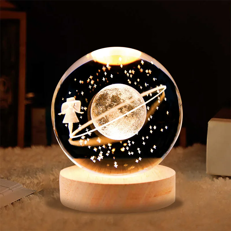 Music Box Mechanism Gift Crystal Ball Wooden Luminous Music Box Music Box Projector Rotary Innovative Birthday Gift Hand Crank