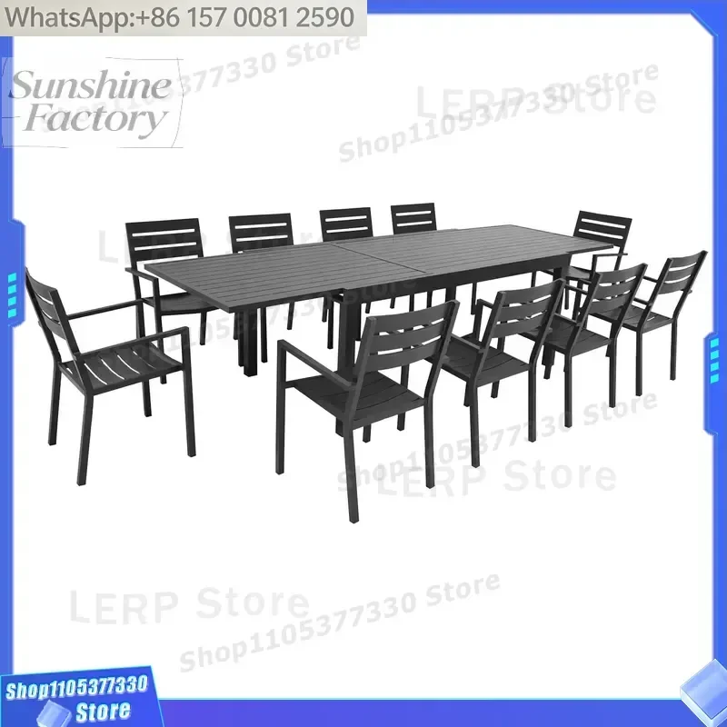 AJUNION Outdoor Garden Restaurant Furniture Extendable Dining Table Garden Chairs Aluminum Garden Set Dining with 10