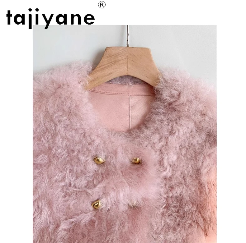 سترة من TAJIYANE 100% من صوف توسكانا من جلد الغنم مزدوجة الوجه معطف نسائي فاخر وردي من الفرو الحقيقي ملابس شتوية للنساء 2025 شوروبا