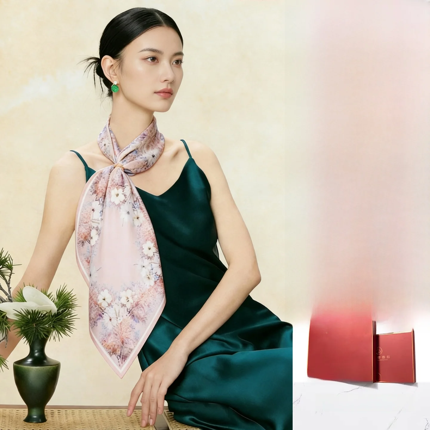 エレガントなシルクスクエアスカーフ-70cm-ネクタイスタイル-レディース-春夏秋冬-花柄プリント-多用途スカーフ-母へのプレゼント