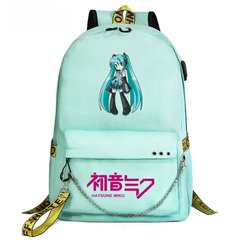 

Анимационный мультфильм Хацунэ Мику с принтом USB, молодежная студенческая школьная сумка, мужской и женский рюкзак для отдыха и путешествий, предметы первой необходимости