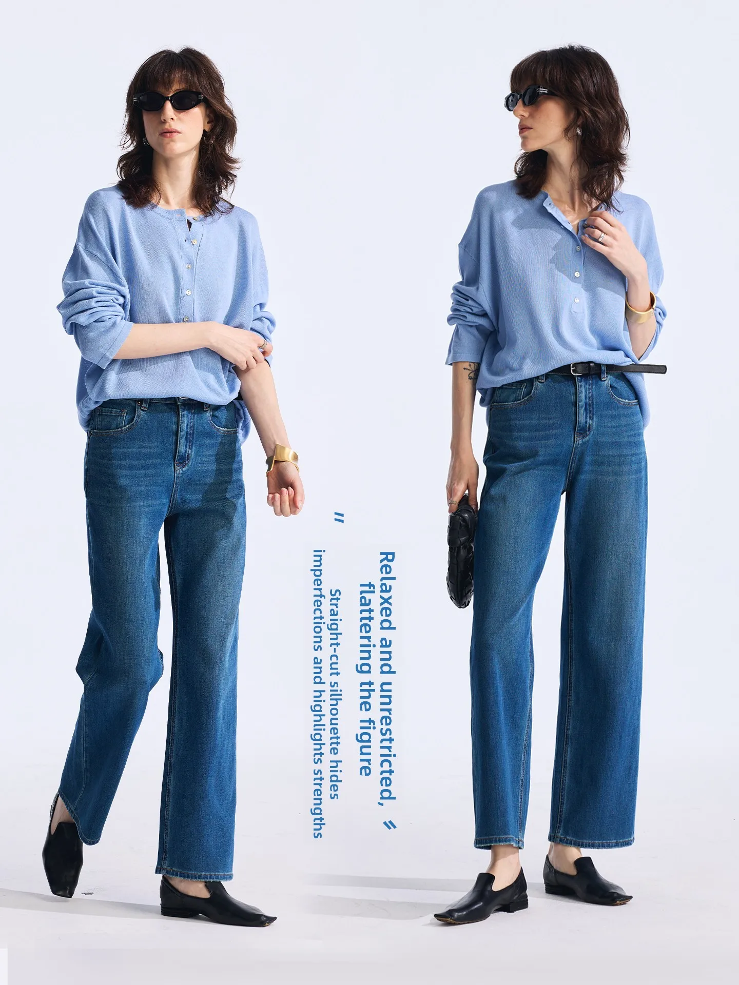 

Синие джинсы слим-фит женские с высокой талией, повседневные свободные прямые брюки, осенняя новинка, удобные хлопковые джинсовые брюки