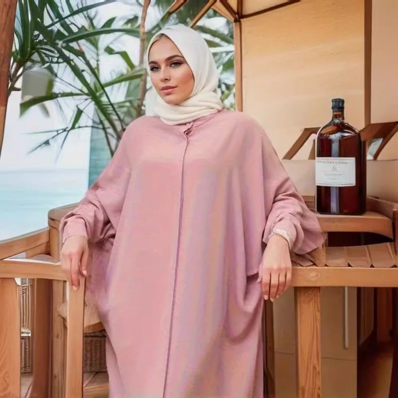 Muslim Women Long Sleeve Abaya Bat Sleeve Casual Robe Islamic Prayer Dress Long Tunics Eid Ramadan Turkey Dubai Kaftan Jilbeb