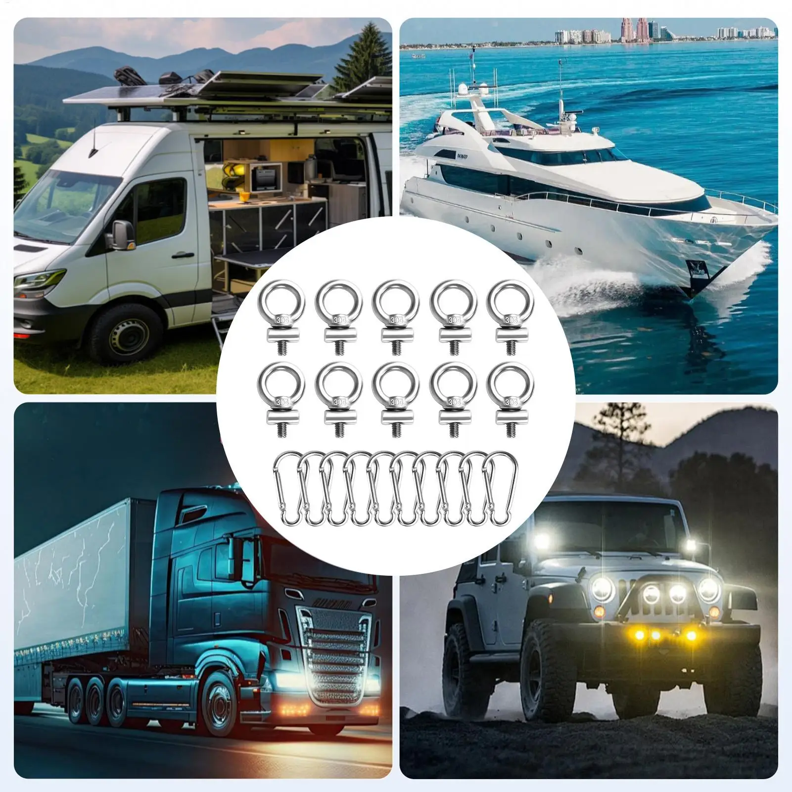 Track Mount Eyelet Rail Track Mount Vertical Tie Down Eye Bolt Awning Cord Ropes Holder Kayak Screws Parts For RV Boats Fishing