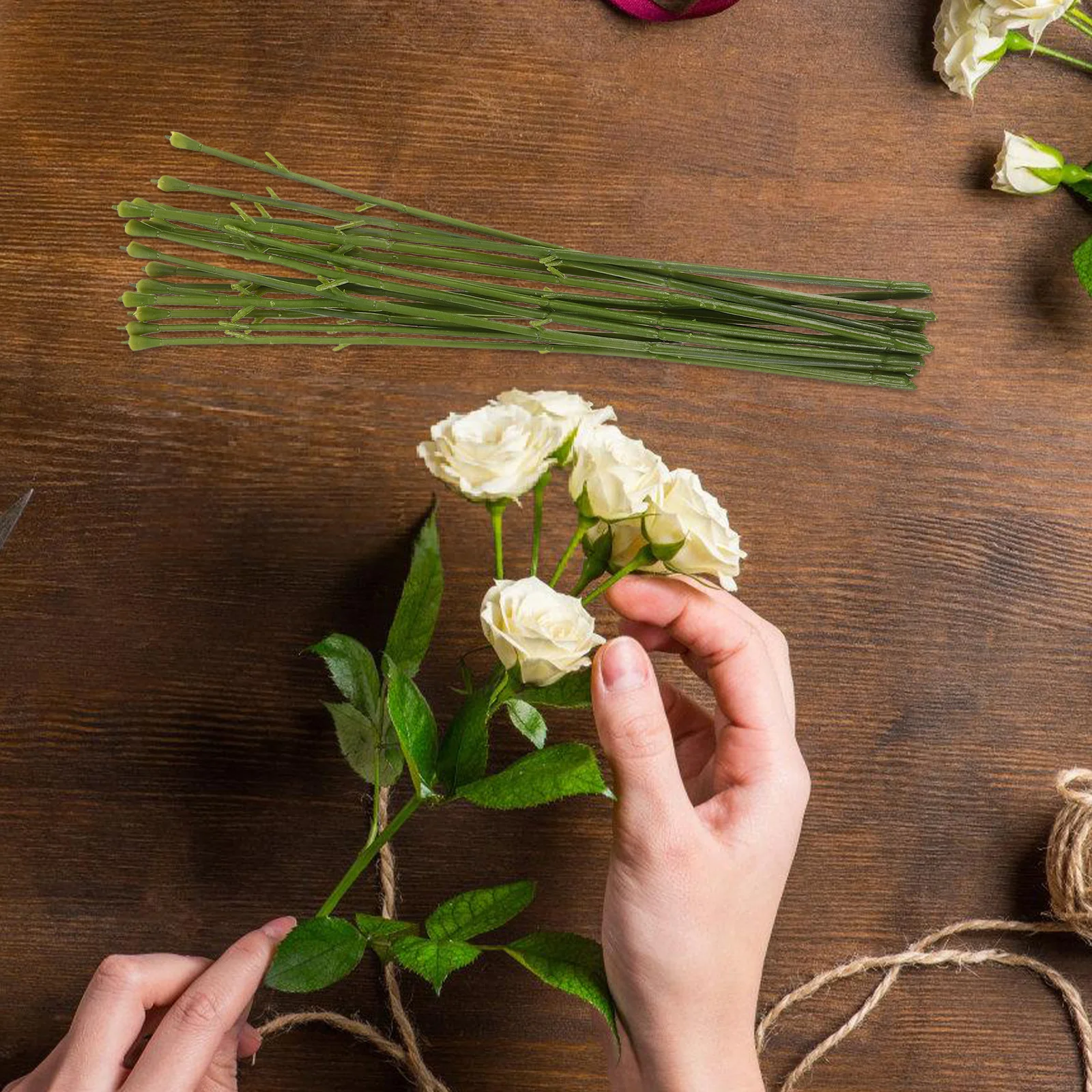 50Pcs Artificial Flower Stems Plastic DIY Floral Rods Bendable Craft Supplies for Wedding Party Bouquet Decorations