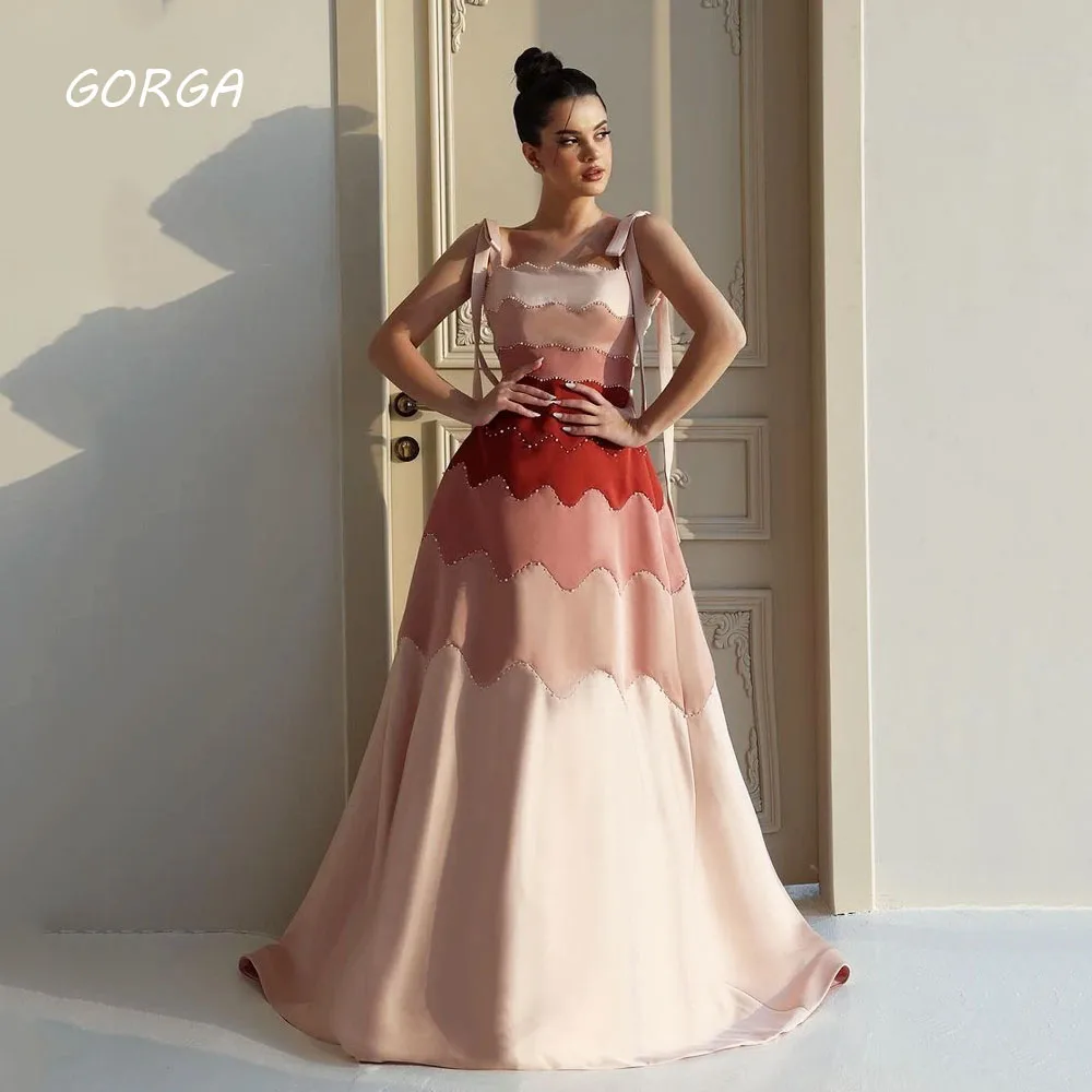 GORGA Evening Elegant Vintage Sweet Pink Beading Ribbon A-Line Customize Formal Occasion Prom Dress Evening Party Gowns