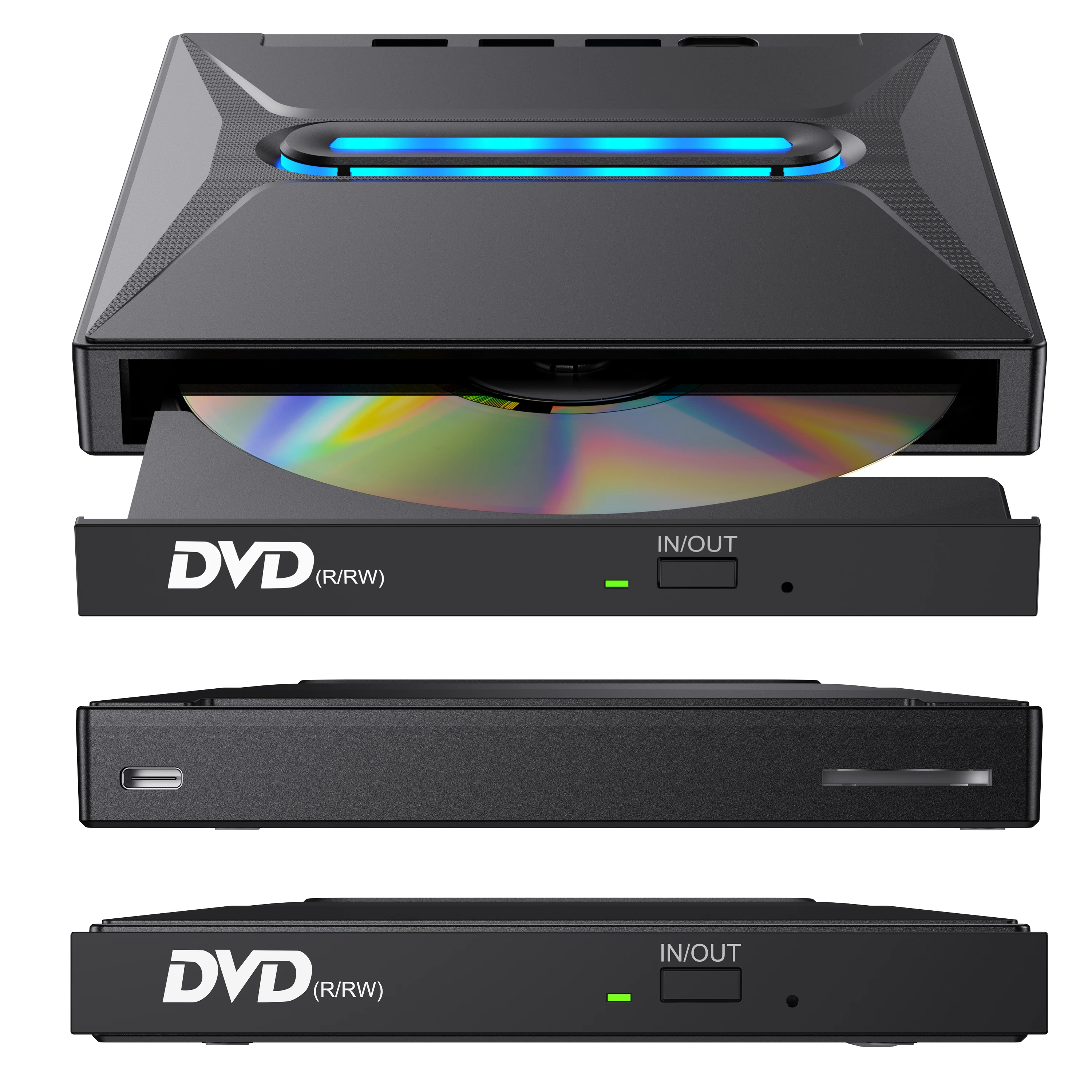 2024  External CD DVD Drive Pro - Portable Typ C CD/DVD+/-RW Drive with SD Card Reader, CD ROM Burner, and DVD Player Hub - Co