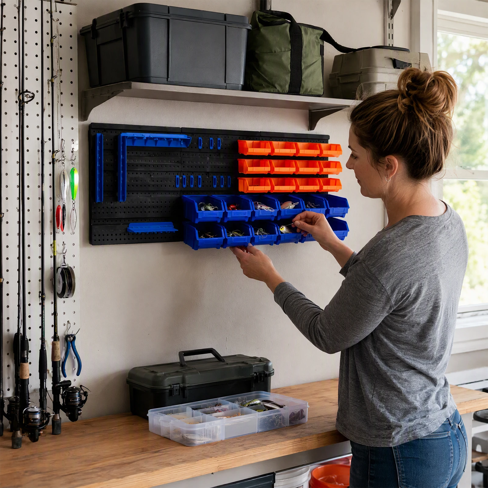 41-Piece Pegboard Bin Storage Wall Mount Organizer Kit for Garage Workshop Hardware Screws Bolts Parts Tools