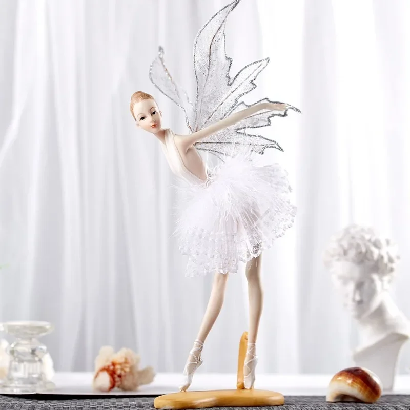 Harz-Ballerina-Fee Miniaturfiguren Weiße Feder Engel Ornamente Mädchenpuppen Spielzeug Heimdekoration Handwerk – Detail 5