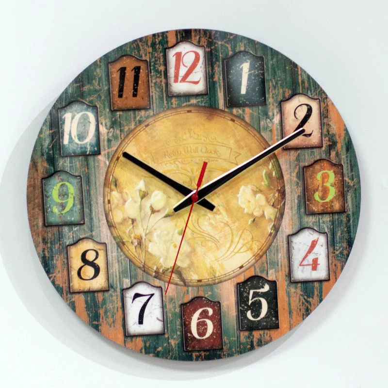 

12 Inch 30cm Retro Wooden Wall Clock Wooden Mute Clock Round Wall Clock Wall Decoration Digital Pointer Installation Battery