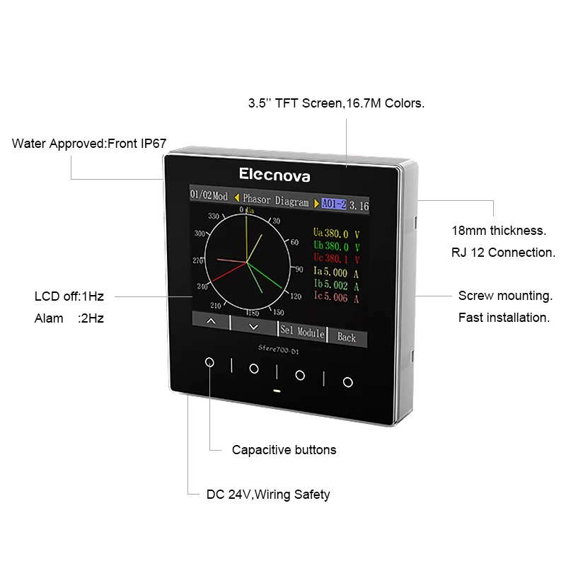 Fast Install TFT Screen Water Approved RJ12 Cable Multi-circurt Energy Meter Monitor System