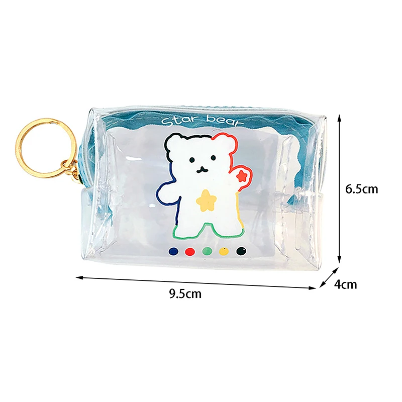 Monedero transparente de dibujos animados con llavero, cartera bonita, portátil, impermeable, Mini bolsa de almacenamiento