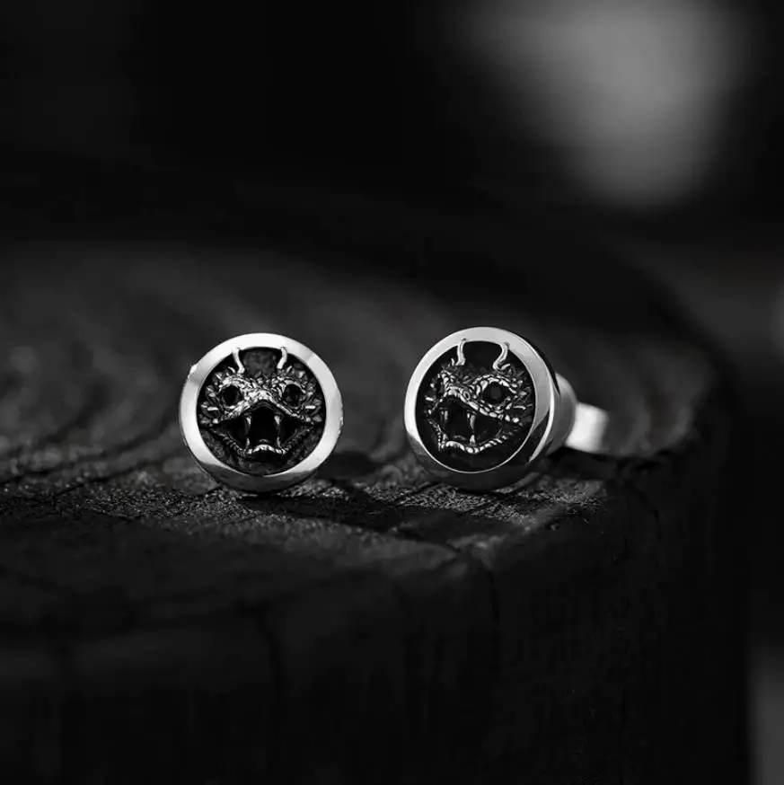 Retro Snakehead Earrings for Men Stylish and High-end Three-dimensional Python Earring  Trendy Thai Silver Ear Stud KOFSAC