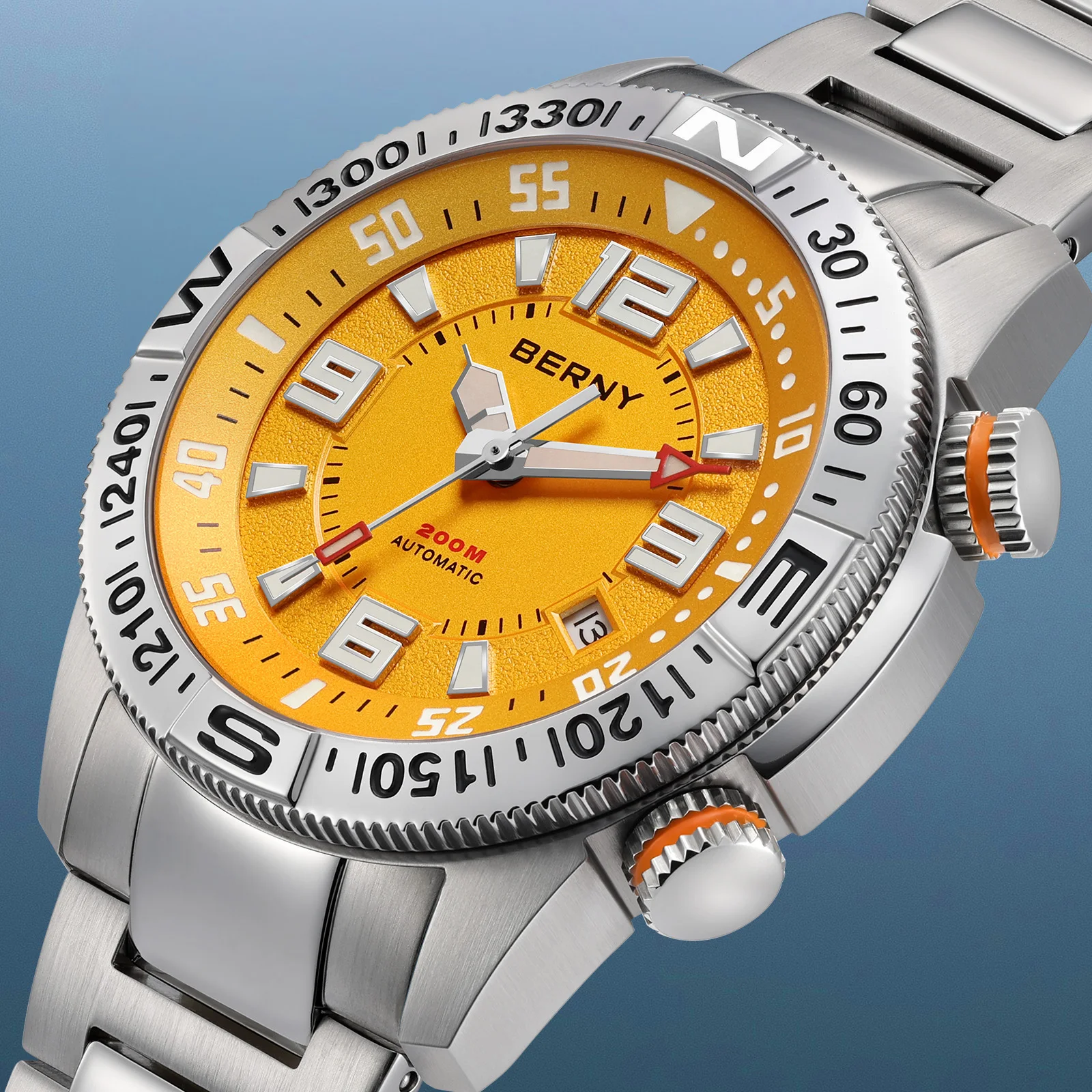 BERNY Diver Watches for Men 20ATM Super Luminous Automatic Mechanical Men's Diving Watch Full S/S Sapphire Swim Dive Outdoor