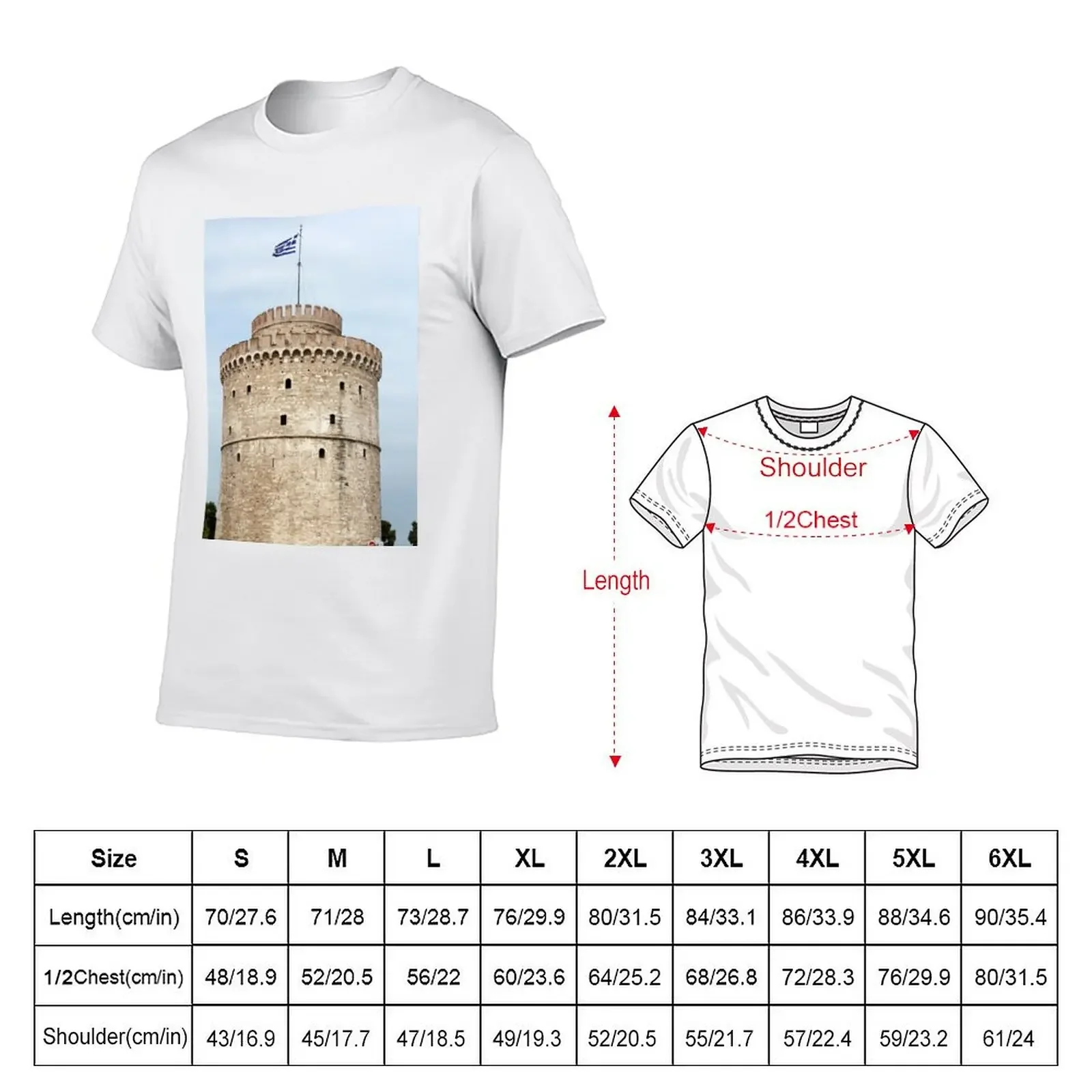 Thessaloniki famous landmark white tower T-Shirt customs korean fashion Aesthetic clothing custom shirt shirts men graphic