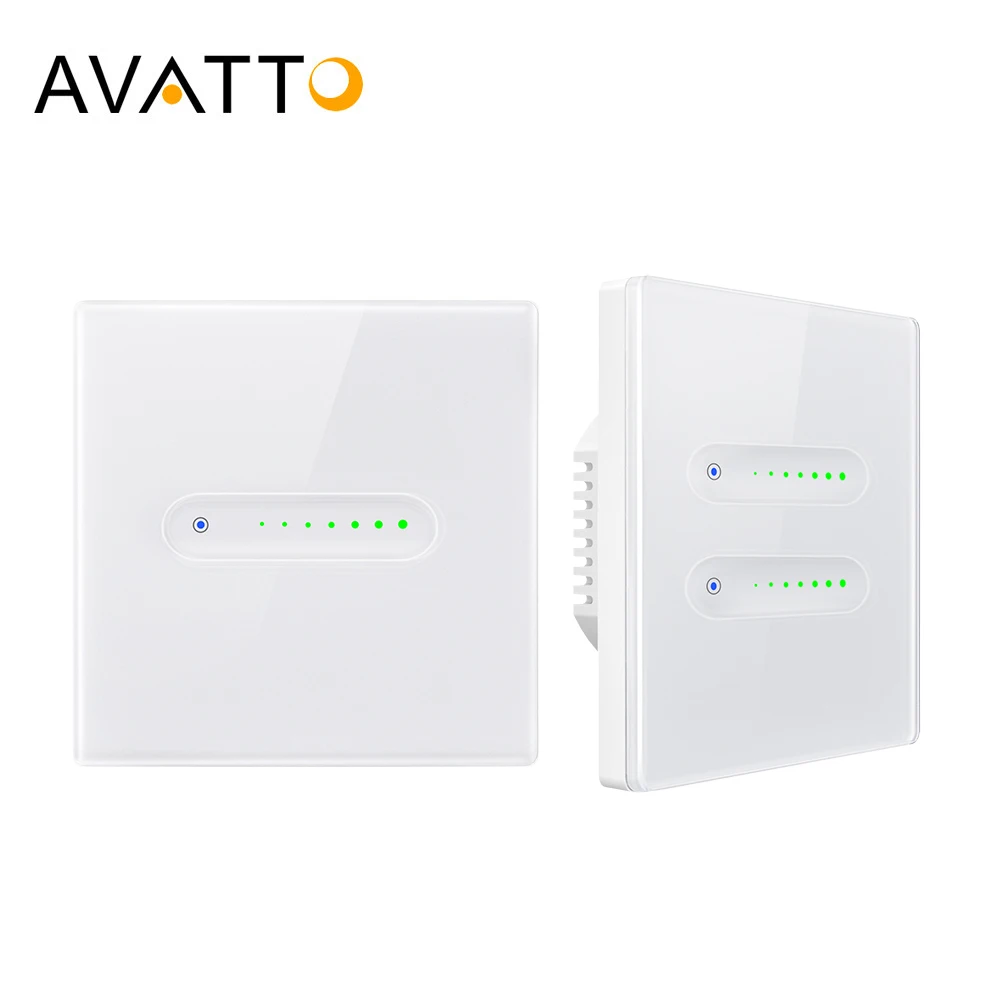 AVATTO Tuya WiFi 1/2 Gang Smart Dimmer Switch,EU Dimmer Light Switch Touch Glass Panels Control For Alexa Google Home Alice