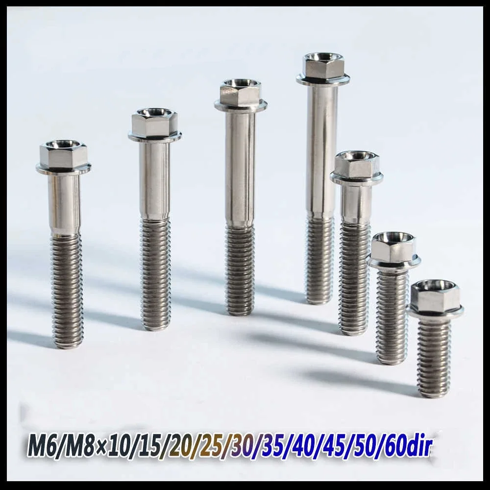 1-10pcs M6 M8 Silver Titanium Bolt Flange Head External Hexagon Screw Motorcycle Modification Disc Brake Bolts Length 10-60mm