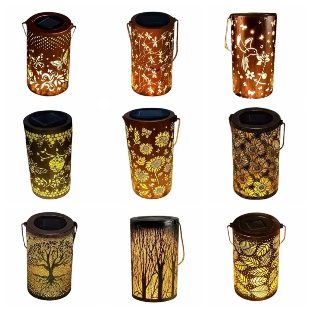 Butterfly/Flower Hanging Solar Lanterns Solar Powered Portable Solar Wind Chime Lamp Waterproof Hollow Out