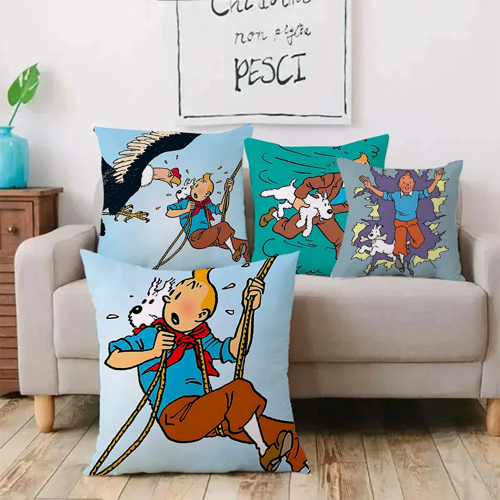 Pillow Covers Cartoon Sofa Decorative Home Double-sided Printing Short Plush Cute Cushion Cover T-T-tintin