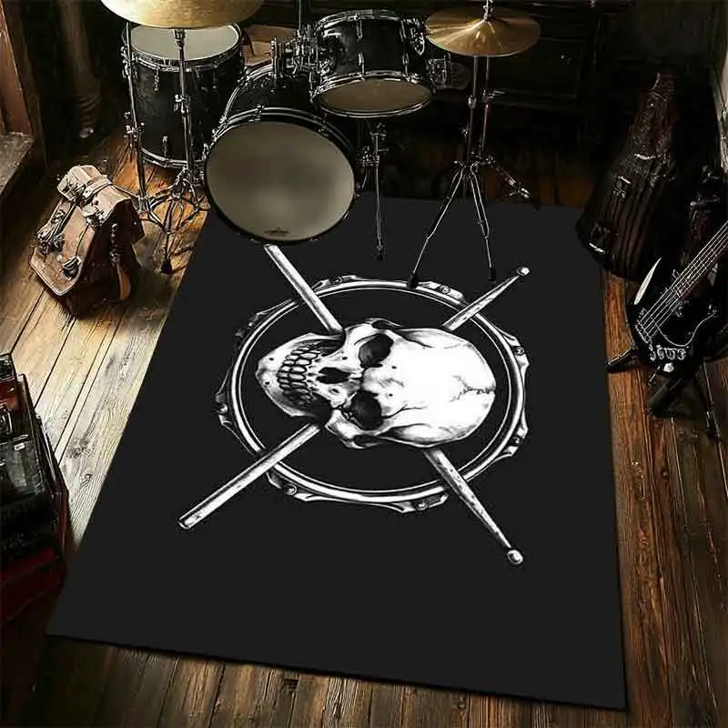 Skull Drumsticks Printed Rug, High‑End Design, Decor for Living‑Room, Bedroom, Kitchen, Entrance, Music & E‑Sports
