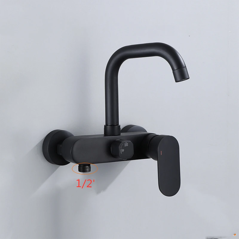 1PC Brass Black Lacquer Basin Faucet In-Wall Hot and Cold Water Mop Pool Faucet Single Outlet/Dual Outlet Water Choose