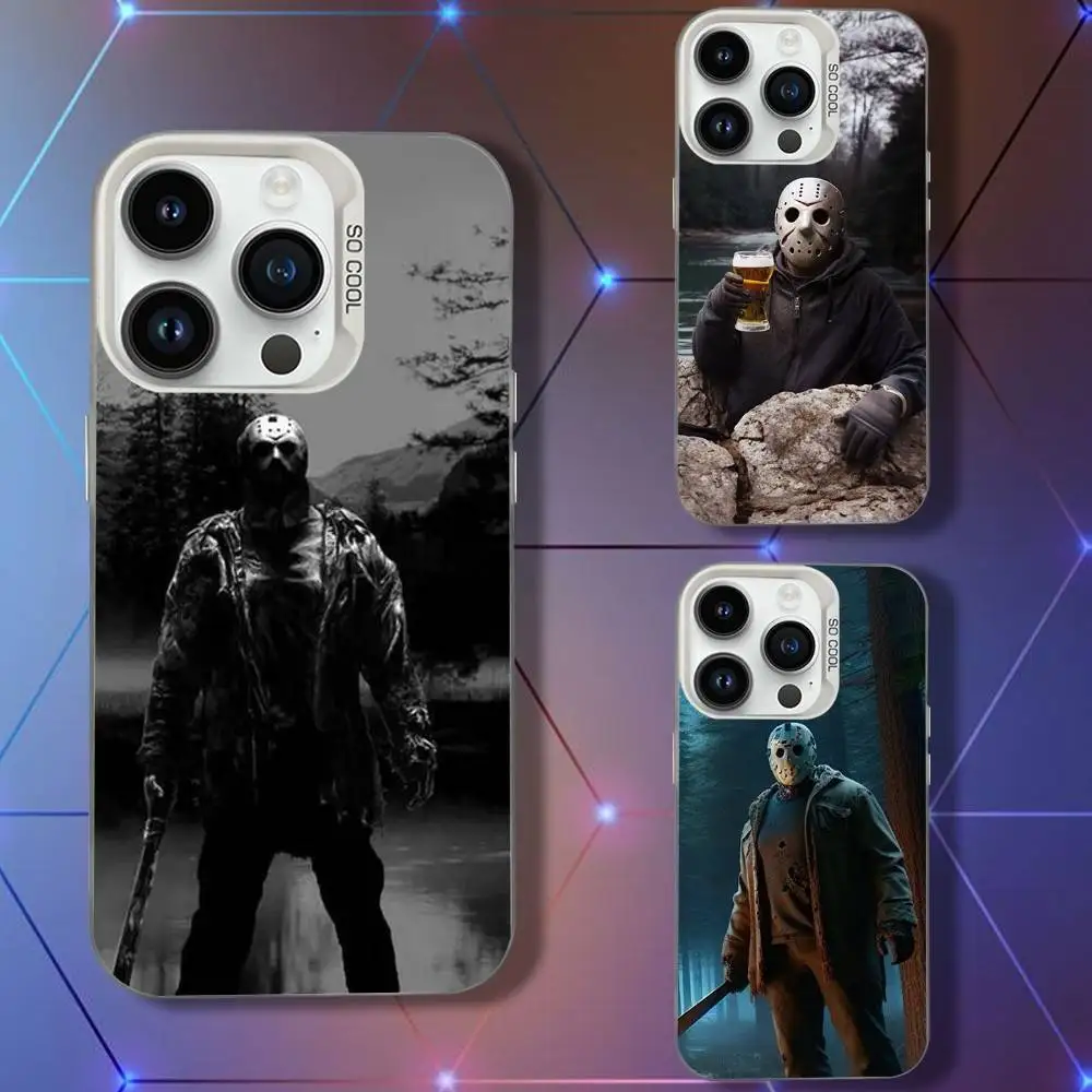 

Jasons V-Voorhees Horrors Phone Case For iPhone 16,15,14,13,12,11,Pro,XS,Max,Plus,Mini,SE White Candy Matte Shockproof Cover