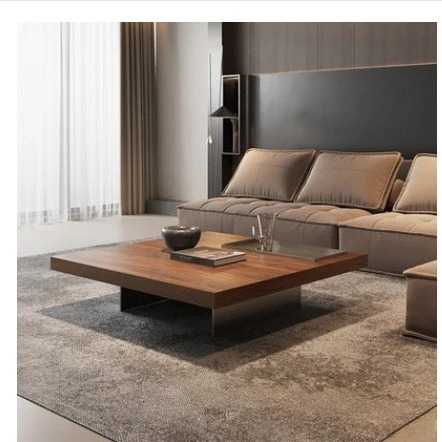 Italian minimalist, square coffee table, solid wood high-end, designer style, simple and modern, walnut color