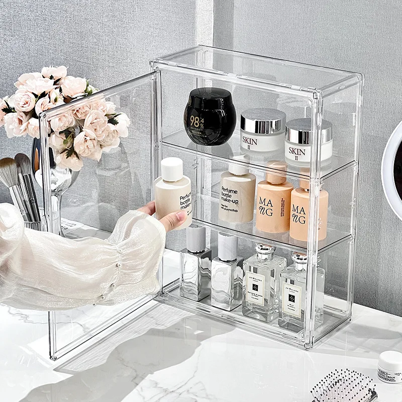 

Transparent Acrylic Makeup Organizer Dustproof Storage Box Perfume Skincare Display Case Blind Box Figurine Organizer Shelf