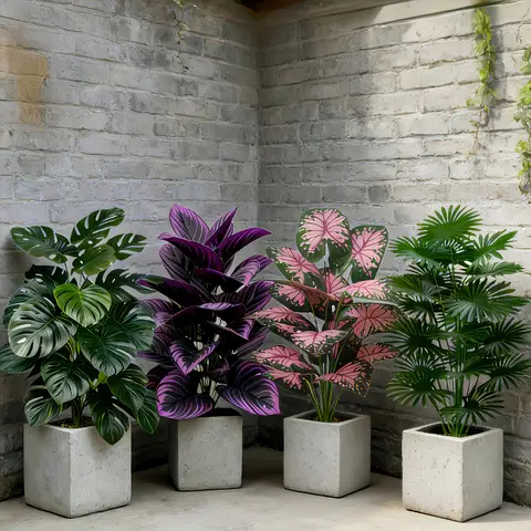 4PC Tropical Plants with 48leaves Including Agave And Palm Featuring Beautiful Green Foliage Perfect for Home And Hotel Decor