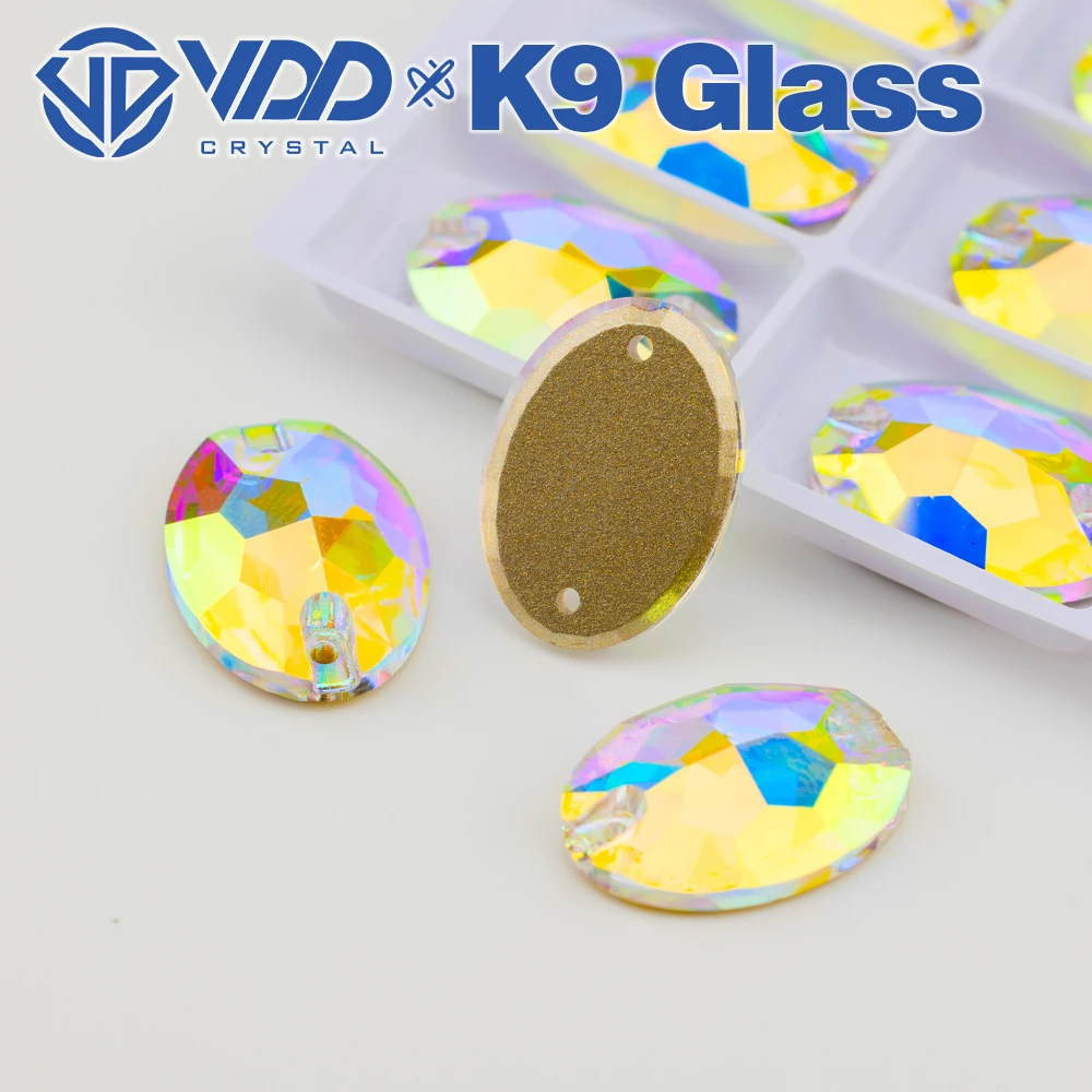 VDD S255 Kristall AB Oval AAAAA Top-Qualität K9 Glas Aufnähbare Strasssteine Kristall-Flachsteine zum Aufnähen für Kleidungsdekorationen – Detail 1