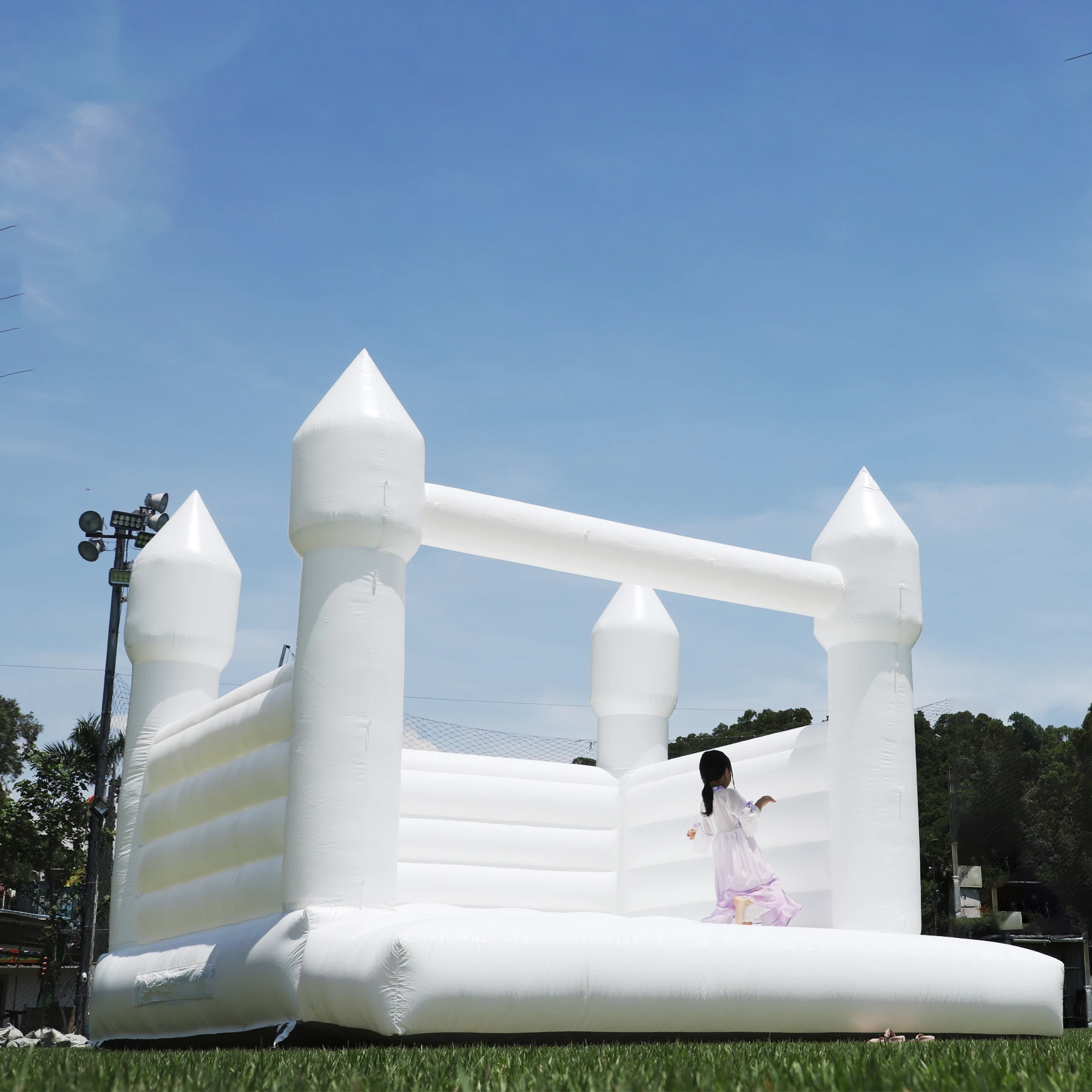 PVC Commercial Bounce House, Inflatable Bouncy Castle with Blower, White Jumping Castle for Kids and Adults, 12 ft