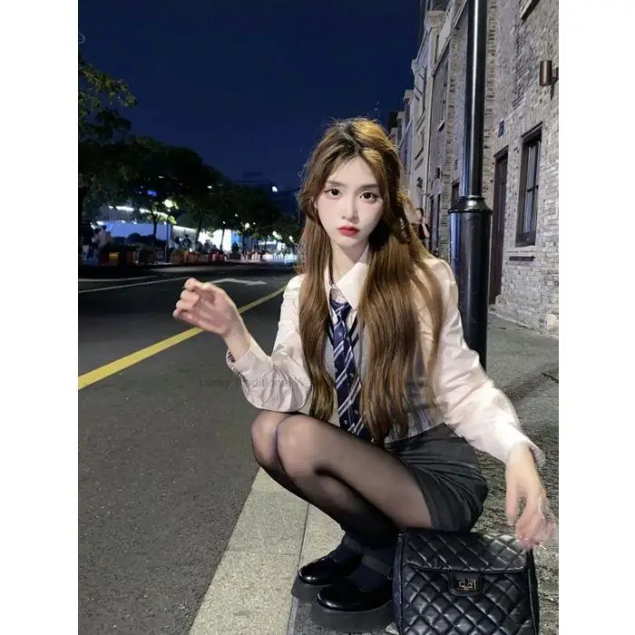 Korean School Uniform JK Suit Vintage College Style Gray Knitted Sweater Slim Waistcoat Girl Sexy Buttock Skirt Three-piece Set