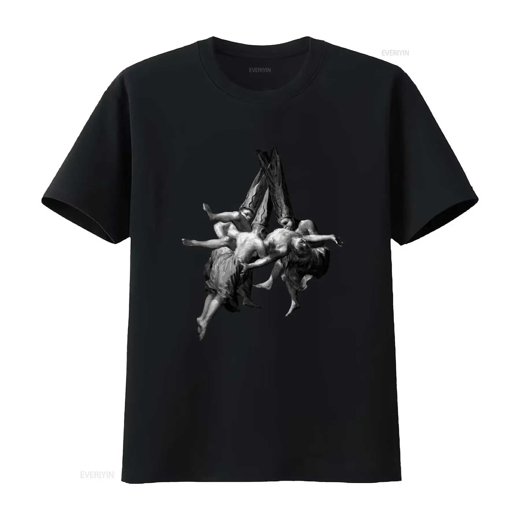 Witches' Flight 1798 Francisco Goya T Shirt Spanish Inquisition Art Print  vintage Washed Casual Slightly Breathable Versatile