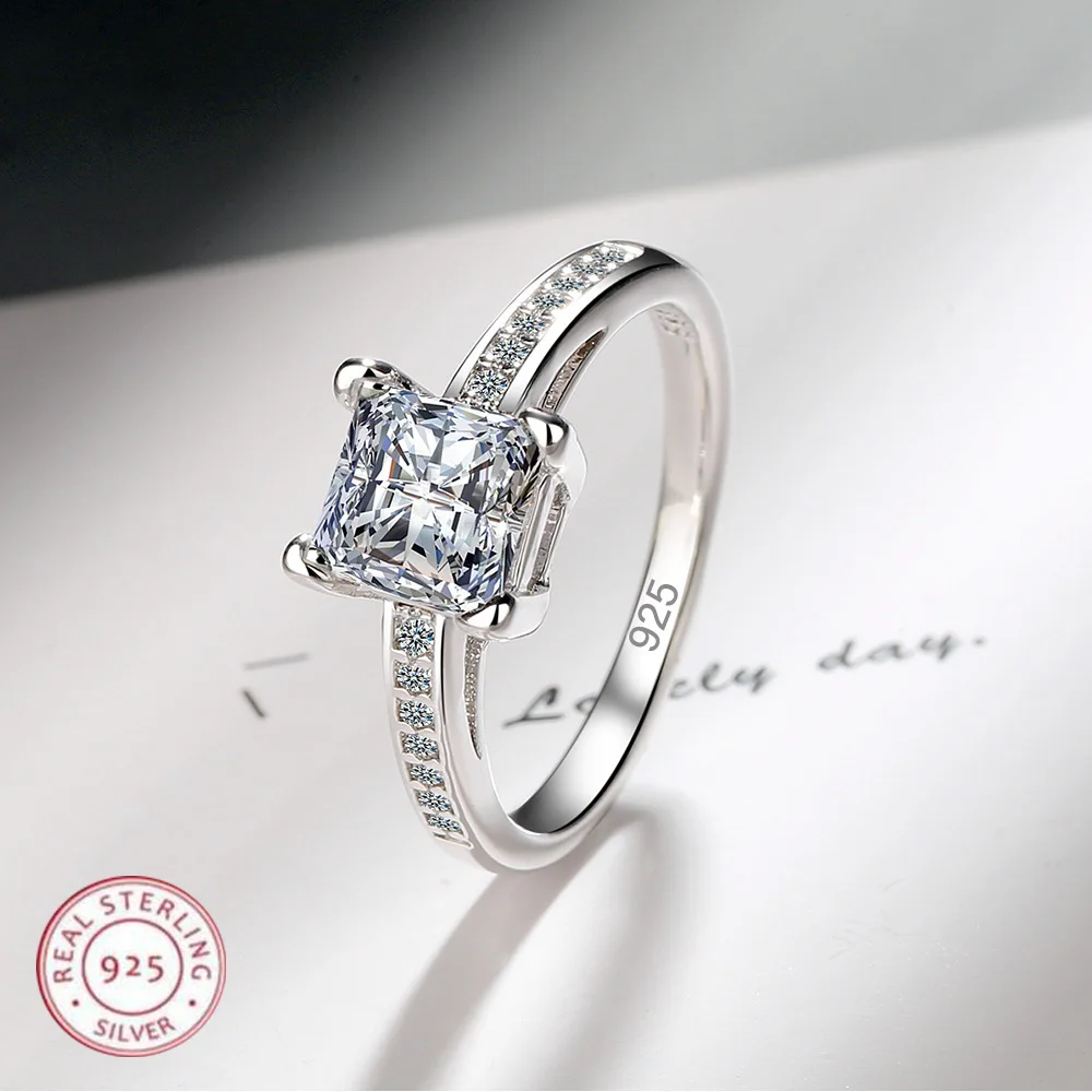 خواتم جديدة من الفضة الإسترليني عيار 925 مقاس 5 # -10 #   الزركون المربعات جودة عالية للنساء غرامة مجوهرات الزفاف اكسسوارات هدايا الحفلات