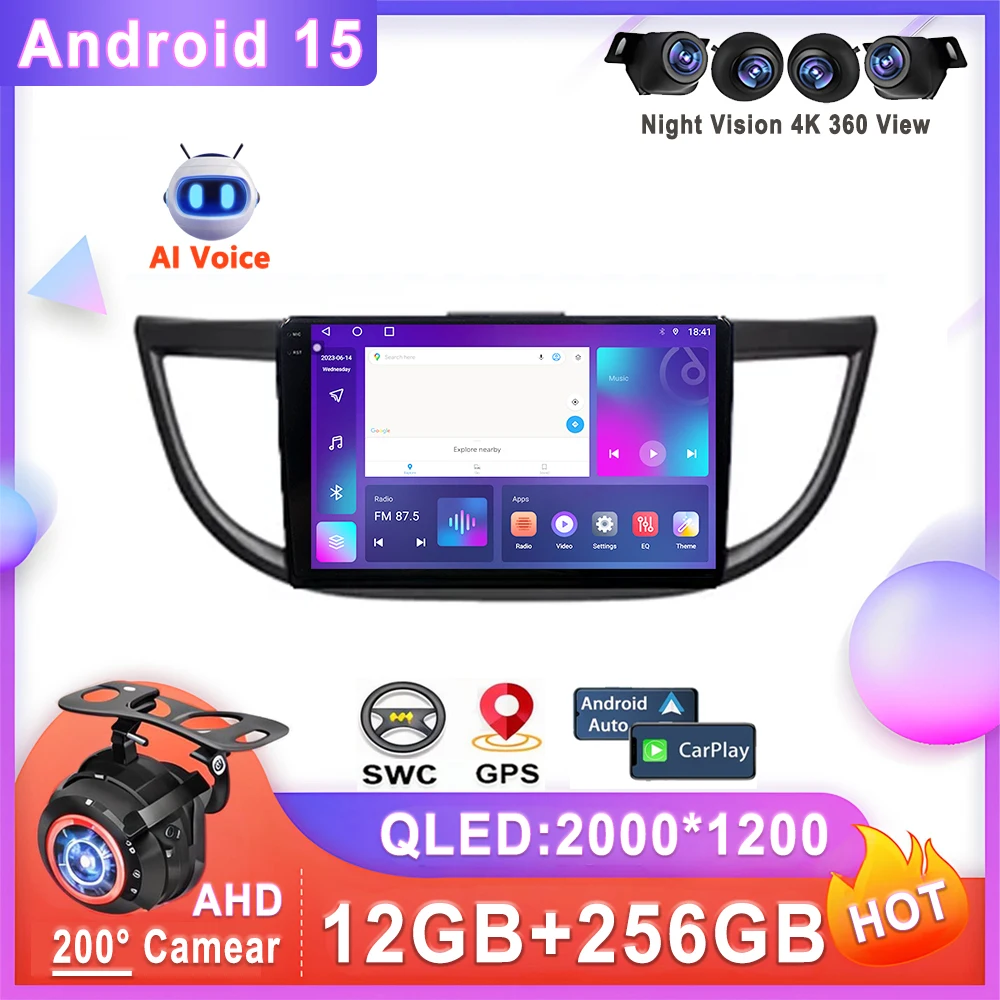 Estéreo do carro android 15 para honda CR-V 4 crv rm re 2012 - 2016 unidade principal multimídia auto rádio player tela navegação traço cam